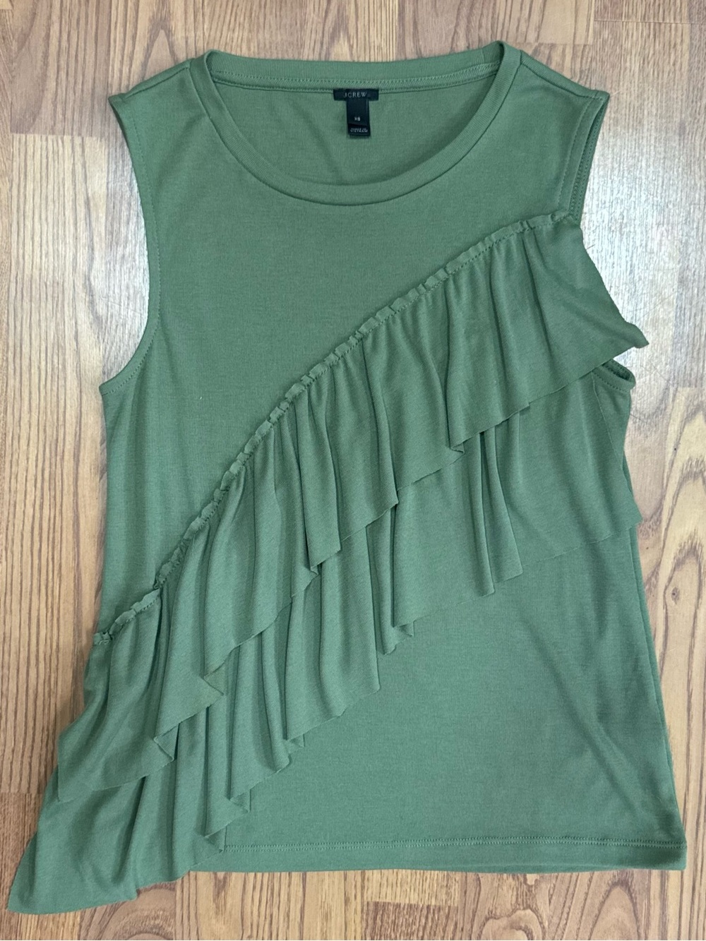 ❤️ J. Crew XS Green Olive Ruffle Tank Top Shirt Blouse Bohemian Festival (B17)